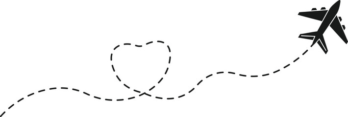 Airplane with dotted line route. flying plane with twisted, curved and straight dashed trace path. transparent png and vector illustration.