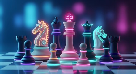 Neon chess game setup