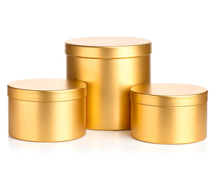 Golden podium for three products on a transparent background, ideal for displaying luxury products, cosmetics, jewelry, cream or promotional items presentations, branding, marketing  and advertising