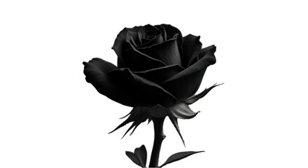 Elegant Black Rose Flower in Monochrome Still Life on White Background