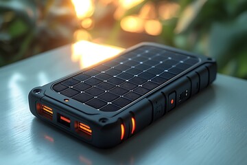 Solar power bank on outdoor rock high resolution picture