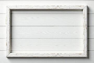 Rustic white wood frame, distressed finish, isolated , design element, vintage