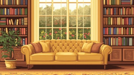 Cozy library with a sunlit window