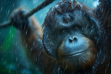 Obraz premium A rehabilitation centre in Sabah, Malaysia, is where the Sepilok orangutan resides