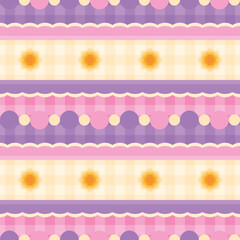 Sunflower with retro geometric pink purple and beige seamless pattern