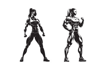 Female Bodybuilder Silhouette Vector Strong Woman Fitness Pose Illustration