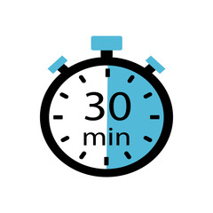 30 Minute Timer Icon – Flat Stopwatch icon in Blue and Black