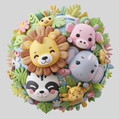 Naklejka premium Cartoon 3D World Wildlife Conservation Day features a diverse range of wild animals, set against a plain white background