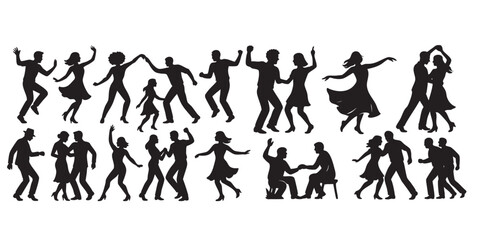 Dancing people silhouette set vector illustration