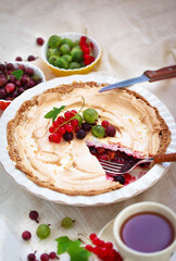 Delicious gooseberry pie and meringue topping