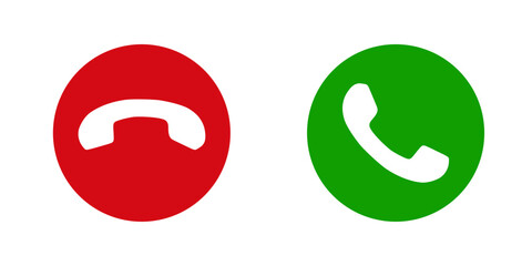 Icons depict the option to accept or decline phone call with red and green buttons Usable for presentations about communication technology.