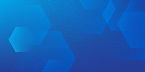 Modern abstract blue background with glowing geometric lines. Blue gradient hexagon shape design. Futuristic technology concept. Suit for brochure, science, website, banner, flyer, presentation,