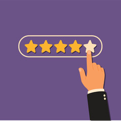 Rating system hand stars feedback review evaluation customer satisfaction digital interface user experience graphic design