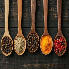Aromatic Spices in Wooden Spoons: Culinary Delights
