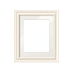 Elegant ivory picture frame with white mat, isolated on transparent background, png