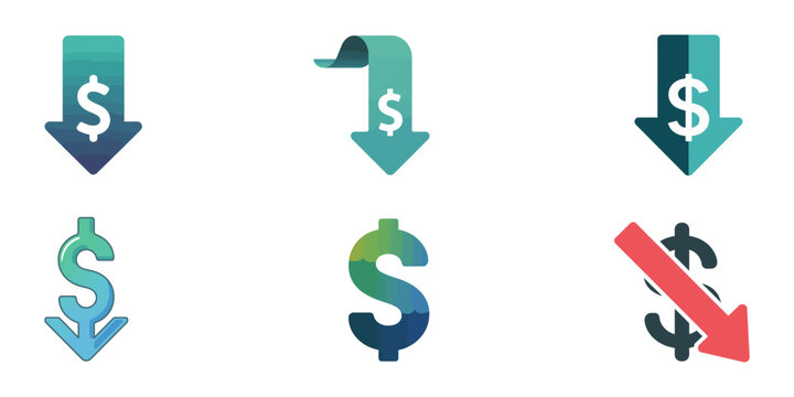 Cost Reduction multiple icon, Dollar increase and decrease vector icons, Cost reduction icon Thin line art isolated, Lowered Production Costs Line Icon, Outline Vector Symbol Illustration. Pixel
