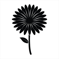 Elegant Black and White Flower Silhouette with Single Leaf silhouette