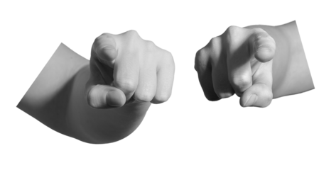 A hand with index finger pointing forward, showing direction and making a choice. Gesture for