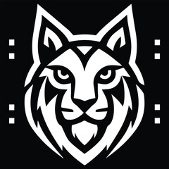 Fototapeta premium Stylized white wolf head with geometric design black background dotted accents