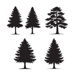 Silhouette set of pine tree on white background