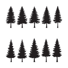 Silhouette set of pine tree on white background