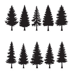 Silhouette set of pine tree on white background