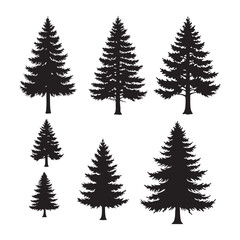 Silhouette set of pine tree on white background