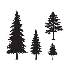 Silhouette set of pine tree on white background