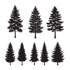 Silhouette set of pine tree on white background