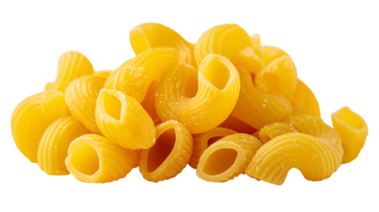 Pile of elbow macaroni pasta on transparent background