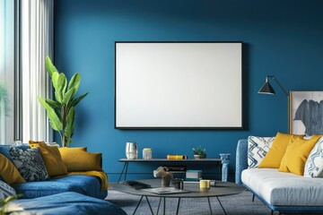 Clear Pixel Image of Interior Living Room with Blue Walls