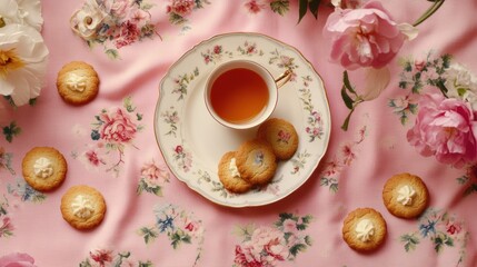 Afternoon Tea Party: Delicate Cookies and Floral Tablecloth