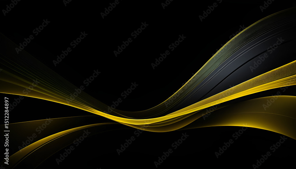 Poster abstract flowing golden lines on a black background create a sense of modern elegance and movement