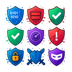 Cybersecurity Shield Icons – Futuristic Digital Protection Set