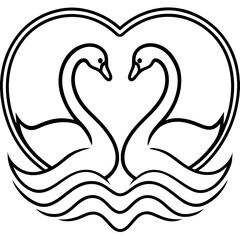 Romantic Swan Duo with Heart Shape in Line Art