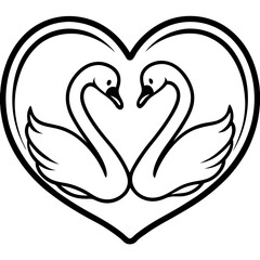 Romantic Swan Duo with Heart Shape in Line Art