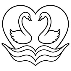 Romantic Swan Duo with Heart Shape in Line Art