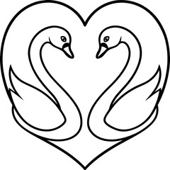 Romantic Swan Duo with Heart Shape in Line Art