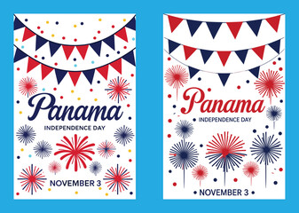 Panama Independence Day Festive Vector Illustration With Patriotic Decorations And Fireworks
