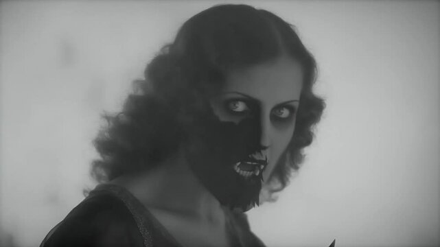 Close-Up of Woman Growing Claws | Vintage Werewolf Horror in Black and White