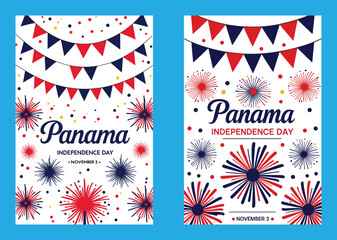 Obraz premium Panama Independence Day Vector Illustration With Banners And Fireworks Display