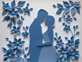 Paper Cut Couple in Cool Floral Embrace