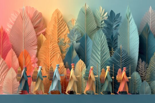 Illustration depicting the Guru Tegh Bahadur's Martyrdom Day with vibrant leaves and figures