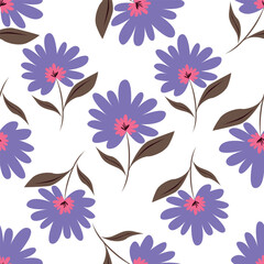 Cute seamless vector floral pattern. Endless print made of small purple and lilac flowers. Summer and spring motifs. Black background. Stock vector illustration.
