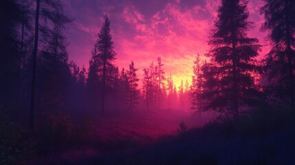 Fototapeta premium Enchanted Sunset in a Purple Forest