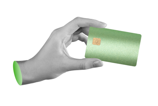 Hand holding bank card, showcasing credit and debit features. Modern, secure payment method,
