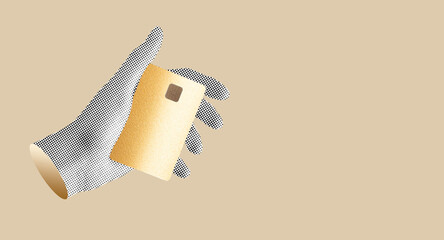 Bank card in hand. Holding credit or debit card, smart electronic payment concept, finance, economy,