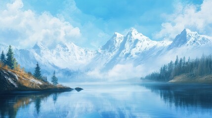 Serene Mountain Lake: A Breathtaking Winter Landscape