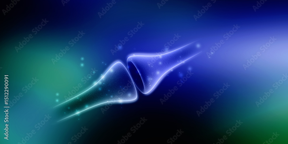 Poster 3d rendering synapse and neuron cells sending electrical chemical signals