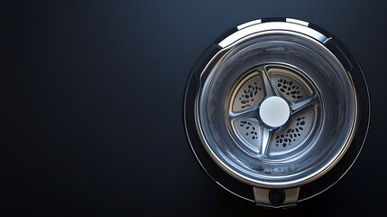 Naklejka premium CloseUp View of a Shiny Metal Washing Machine Drum on Black Background